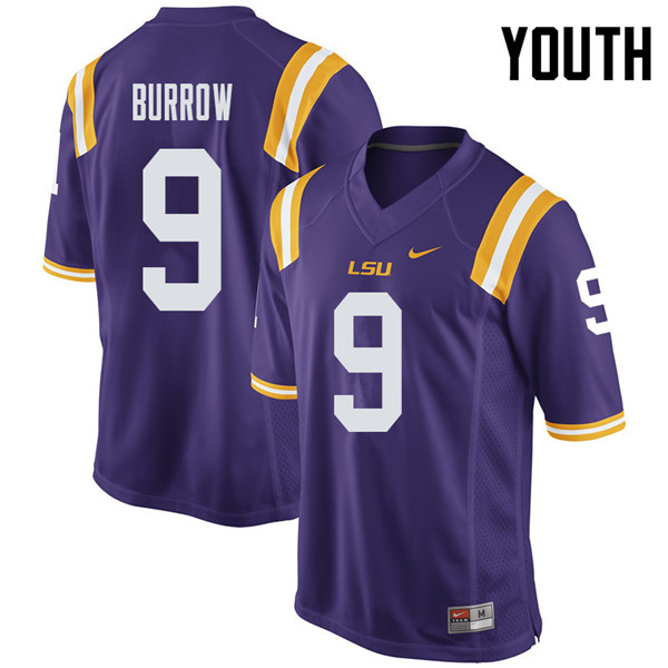 Youth #9 Joe Burrow LSU Tigers College Football Jerseys Sale-Purple